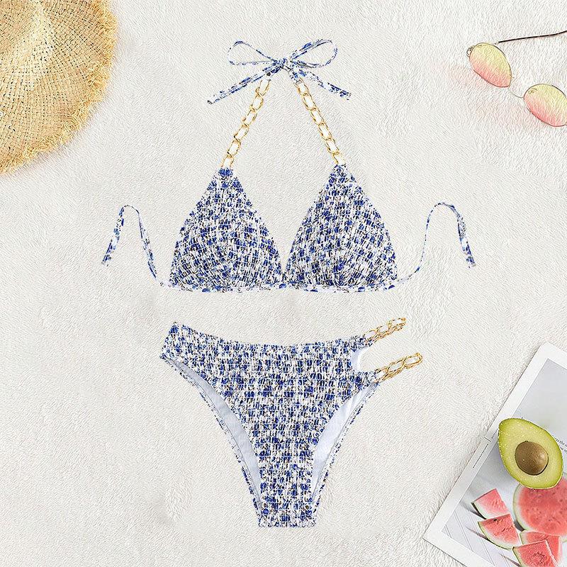 Damen Triangel-Bikini mit künstlerischem Muster und verstellbaren Ketten Echo Archiv