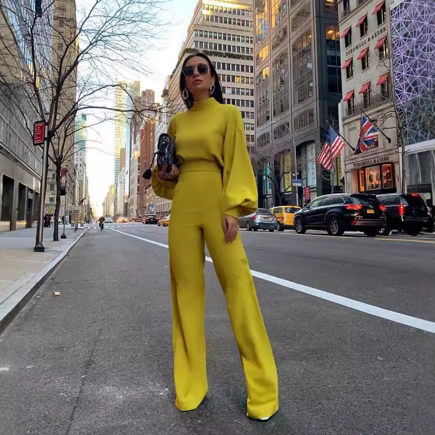 Damen Eleganter Jumpsuit mit weiten Ärmeln und hohem Kragen Echo Archiv