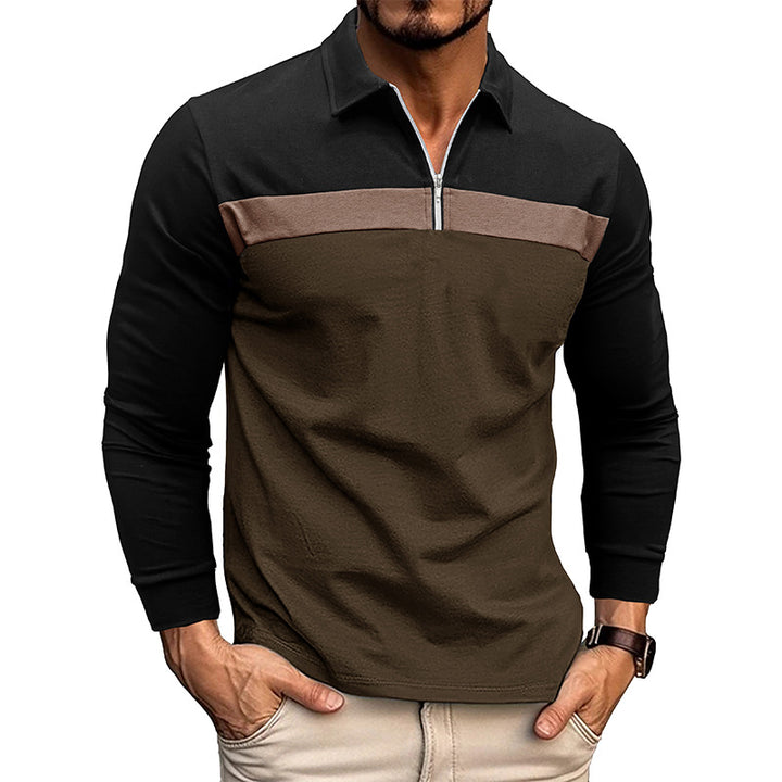 Herren komfortables Langarmshirt mit modischem Stehkragen und Kontrastnähten Echoarchiv