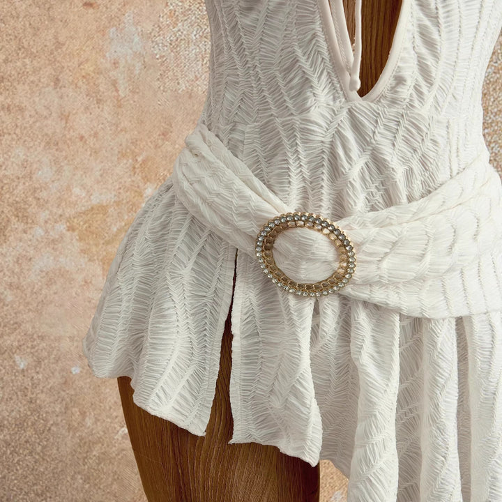 Damen nan figurbetontes Neckholder-Minikleid mit Schnürung, Cut-Out und asymmetrischem Wickelrock Echo Archiv