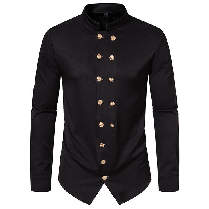 Herren Stehkragen-Hemd mit eleganten Knopfdetails Echoarchiv