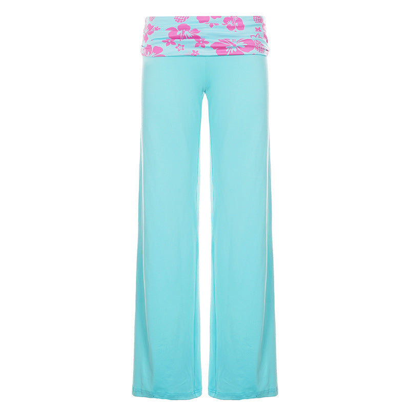 Damen nan weite Yoga-Palazzohose mit Umschlagbund und hoher Taille Echo Archiv
