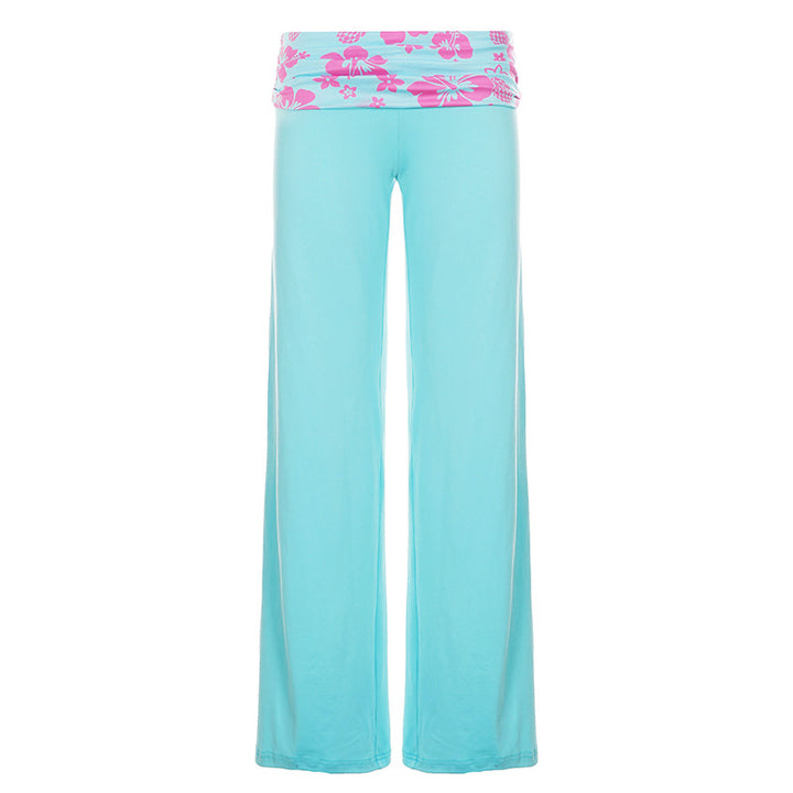 Damen nan weite Yoga-Palazzohose mit Umschlagbund und hoher Taille Echo Archiv