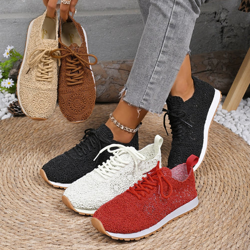 Damen Leichte Sneaker mit Häkelspitzen-Obermaterial und profilierter Gummisohle Echoarchiv