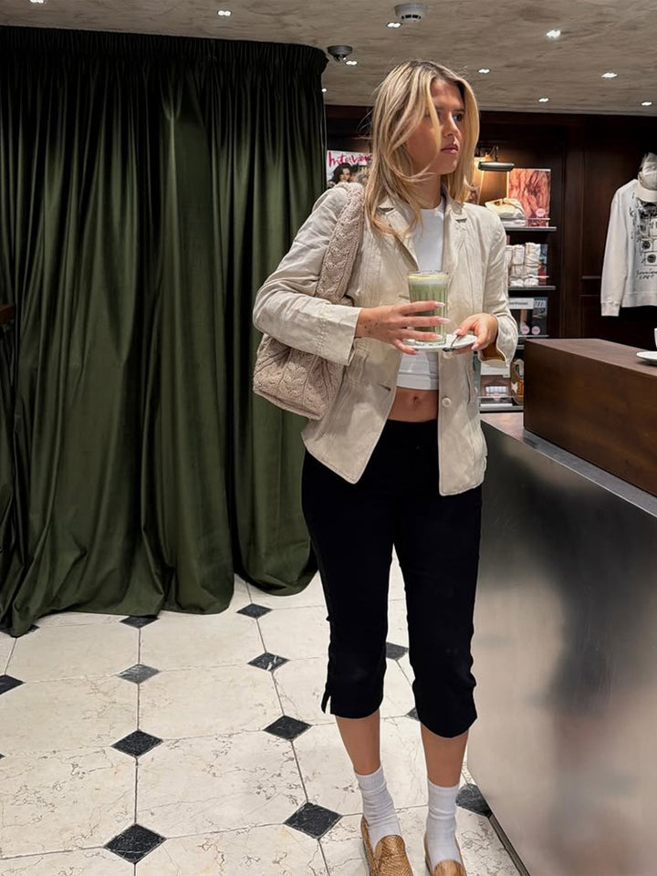 Damen Leichter strukturierter Leinenblazer mit Relaxed‑Fit, Ein-Knopf‑Verschluss & aufgesetzten Taschen Echoarchiv