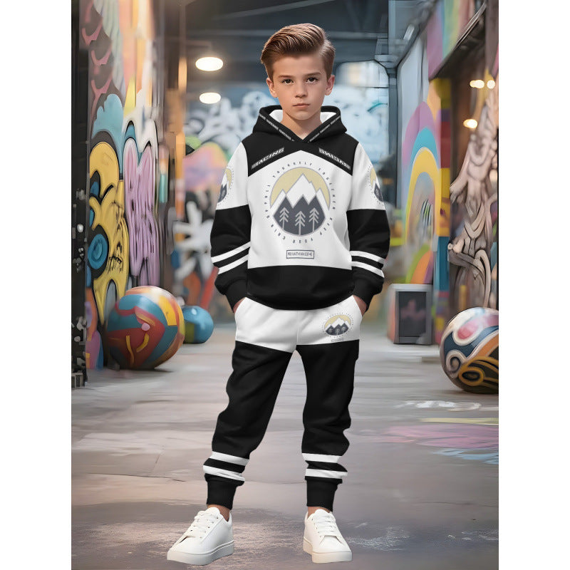 Unisex nan Kinder Jogginganzug mit Kapuzenpullover und detailreichem Auto-Print Echo Archiv