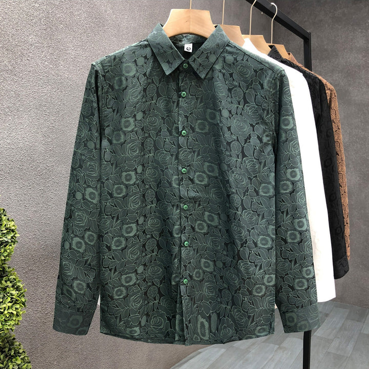 Herren Langärmeliges Jacquard-Hemd mit feinem Blumenrelief und Kentkragen – Arvello