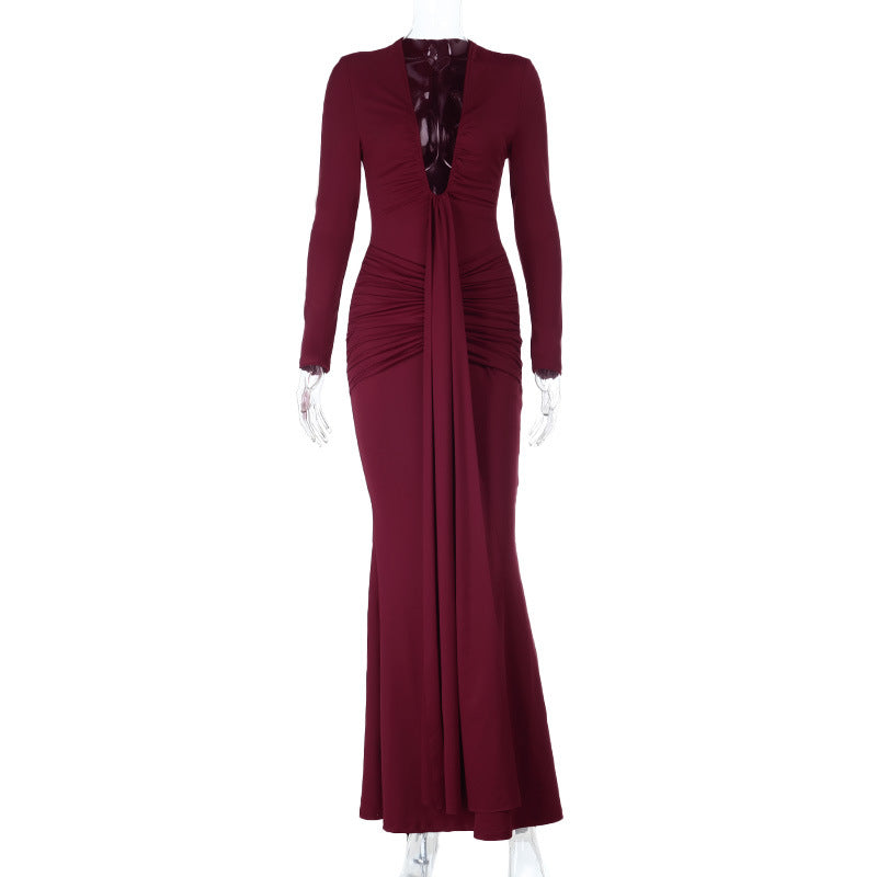 Damen langes Wickelkleid mit raffinierten Drapierungen und elegantem V-Ausschnitt Echo Archiv