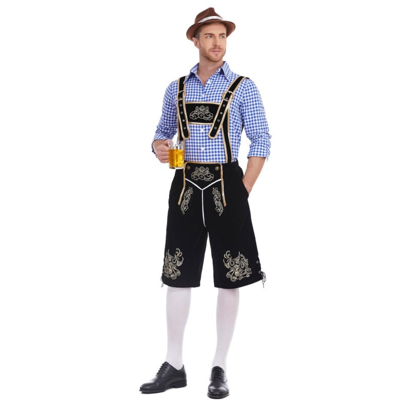 Herren nan Filzoptik-Lederhose knielang mit barocker Stickerei, verstellbaren Trägern und Dekornieten Echo Archiv