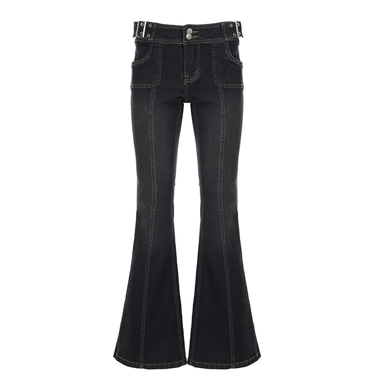 Damen Hochgeschnittene Flared-Jeans mit Mittelnaht und Ziergürtelschlaufen Echo Archiv