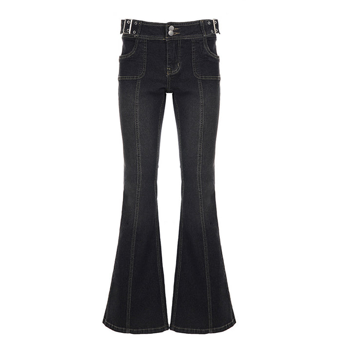 Damen Hochgeschnittene Flared-Jeans mit Mittelnaht und Ziergürtelschlaufen Echo Archiv