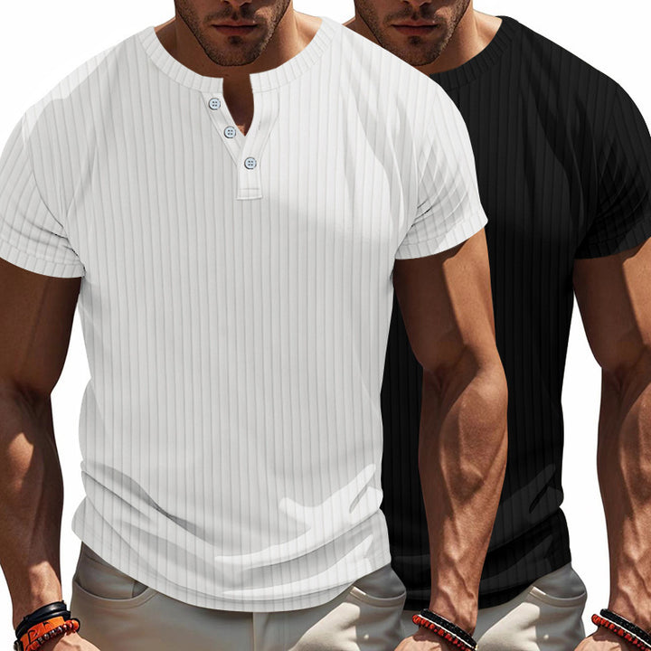 Herren Kurzarm Henley-T-Shirt mit strukturiertem Rippdesign – Marzano