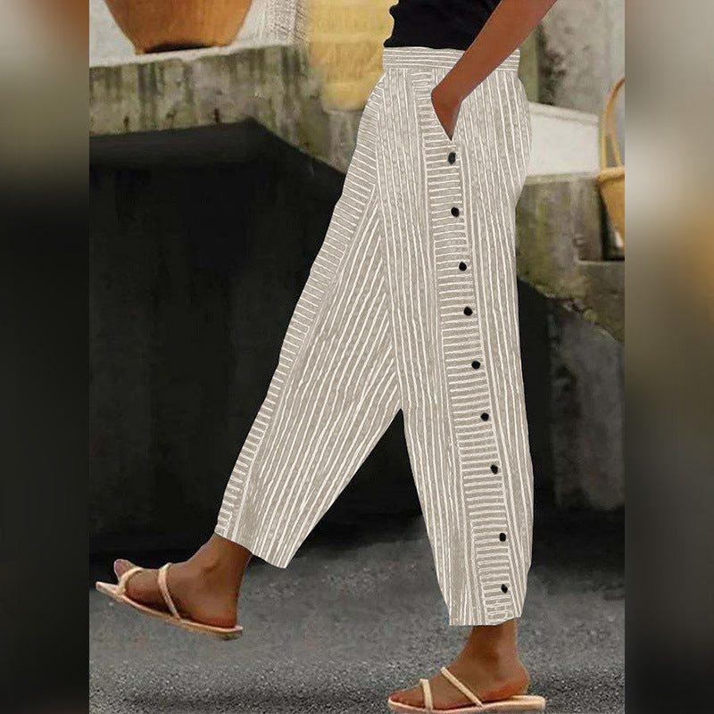 Damenweite Culotte-Hosen mit Paperbag-Taille, Knopfleiste und Seitentaschen – Avélisse