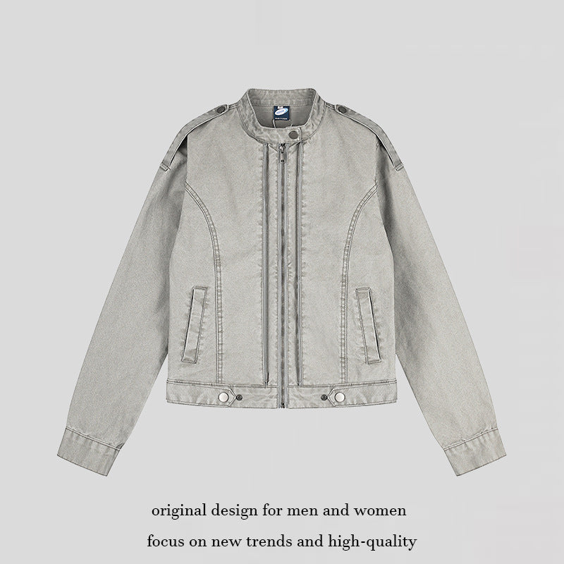 Damen Kurz geschnittene Utility-Jacke mit Stehkragen und Schulterklappen Echoarchiv