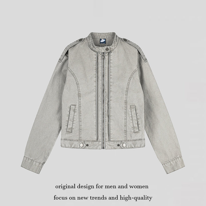 Damen Kurz geschnittene Utility-Jacke mit Stehkragen und Schulterklappen Echoarchiv