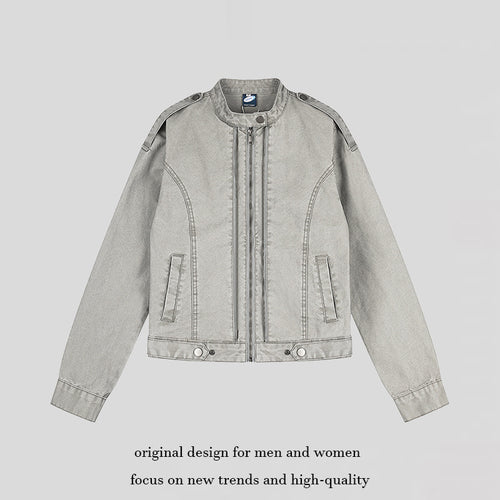 Damen Kurz geschnittene Utility-Jacke mit Stehkragen und Schulterklappen Echoarchiv