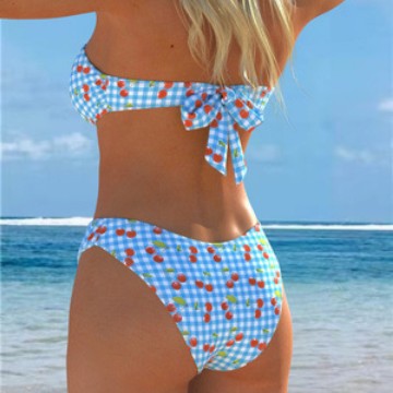 Damen Bandeau-Bikini mit verspieltem Karomuster und fruchtigem Print Echo Archiv