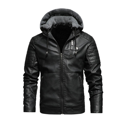 Herren Modische Lederjacke mit Kapuze Echo Archiv