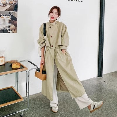Damen Oversize-Trenchcoat mit Cape‑Rücken, Tunnelzugtaillierung und weiten Ärmeln – Montévia