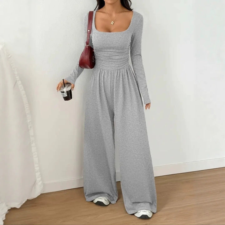 Damen Jumpsuit mit weitem Bein, eckigem Ausschnitt und geraffter Taillenpartie Echoarchiv