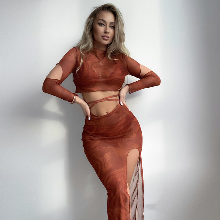 Damen Oberteil und Rock-Set mit transparentem Design und modernen Cut-Outs Echo Archiv