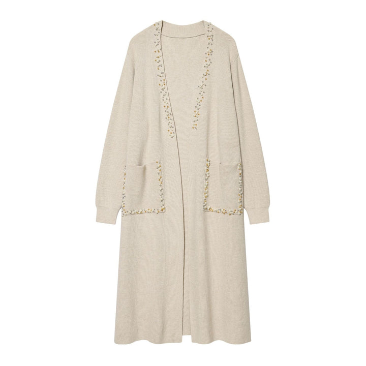 Damen langer Strickcardigan mit Perlenverzierung und aufgesetzten Taschen Echo Archiv
