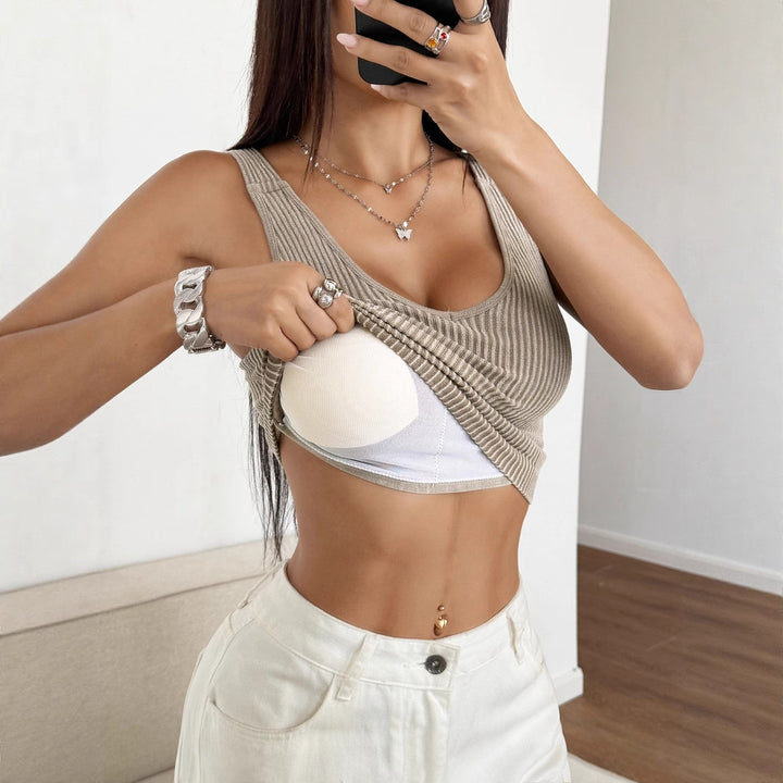 Damen Kurzes Ripp-Trägershirt mit V-Ausschnitt Echo Archiv