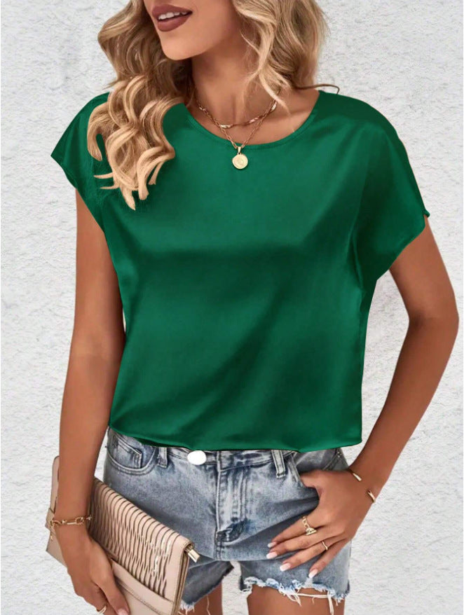 Damen Elegantes Satinoberteil mit lässigem Schnitt und kurzen Ärmeln Echo Archiv