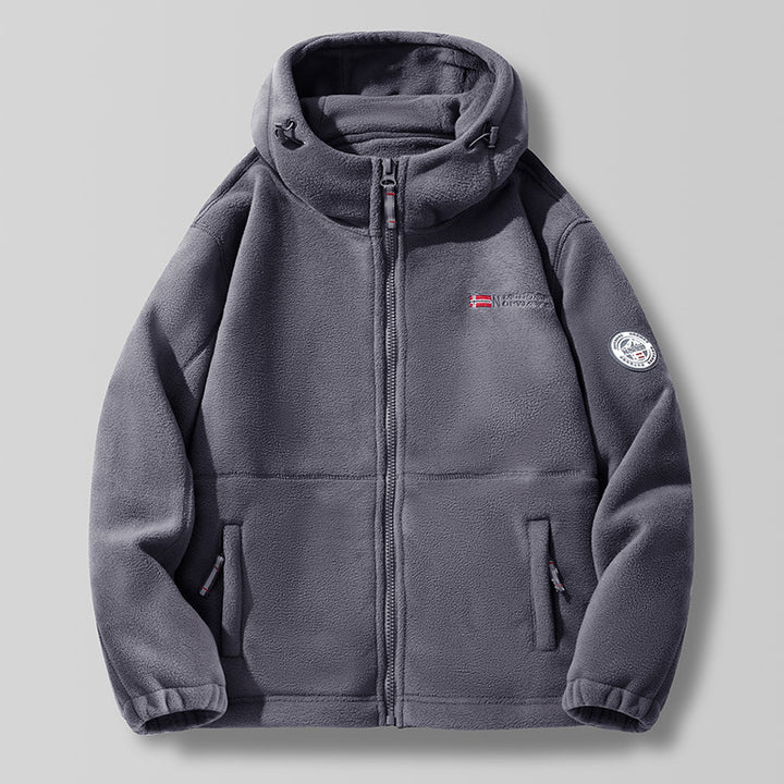 Unisex nan Kapuzen-Fleecejacke mit hochgeschlossenem Haubenkragen, durchgehendem Reißverschluss und seitlichen Einschubtaschen Echo Archiv