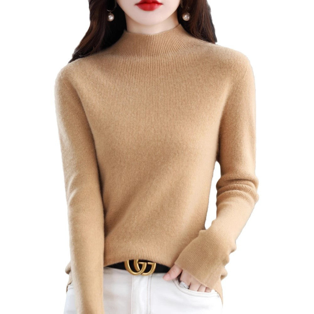 Damen Schmal geschnittener Mockneck-Pullover aus kaschmirähnlichem Feinstrick Echoarchiv