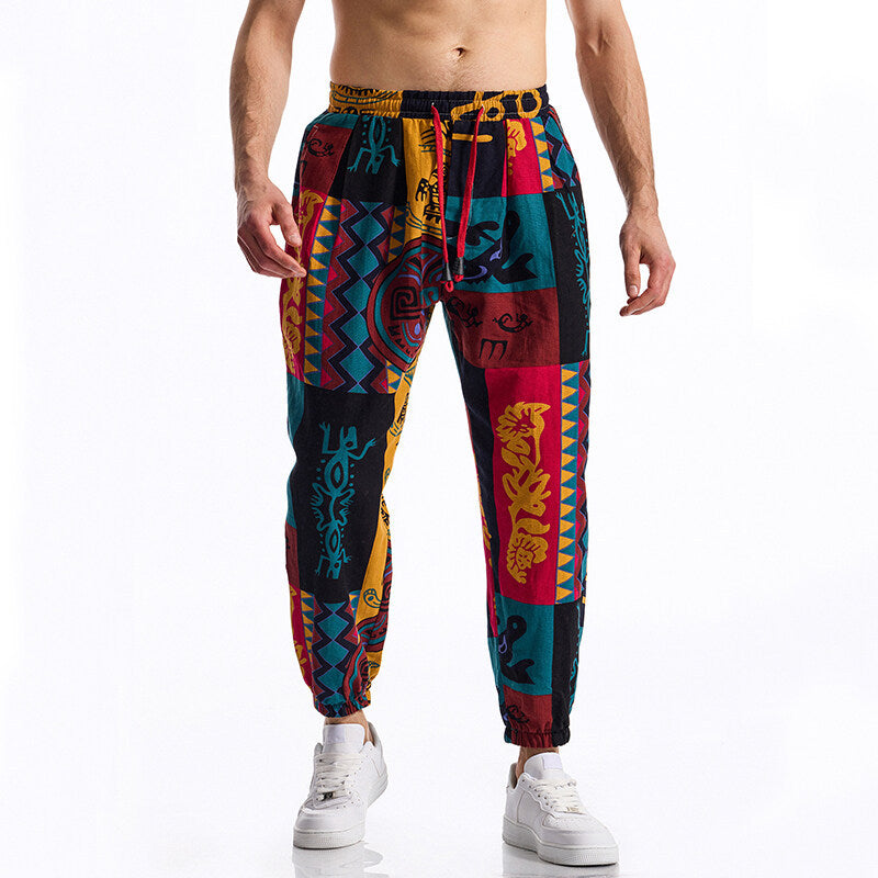 Herren Gemusterte Relaxed-Fit Loungehose mit Tunnelzug, elastischem Bund und Gummibündchen Echo Archiv