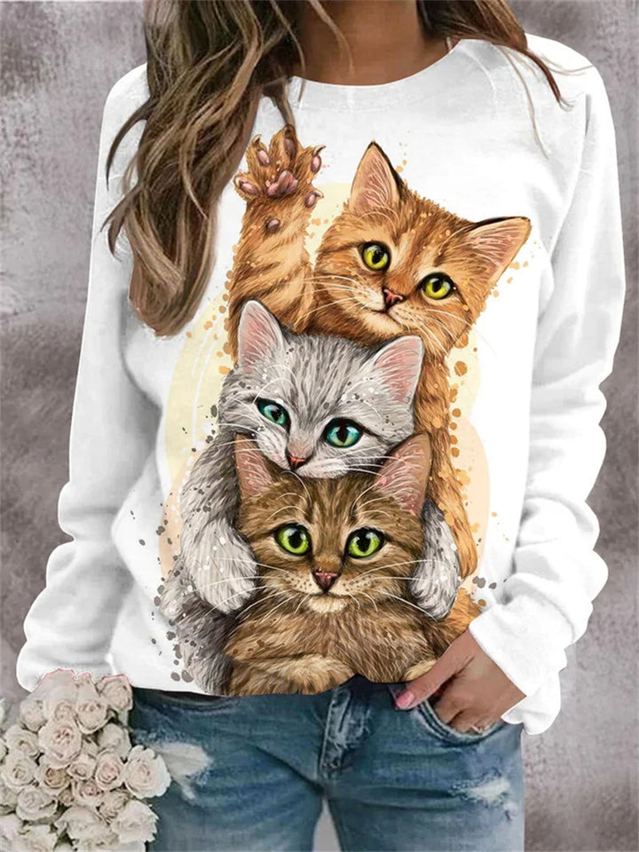 Damen Gemütlicher Übergroßer Fleece-Pullover mit Großem Welpenfoto-Print Echoarchiv