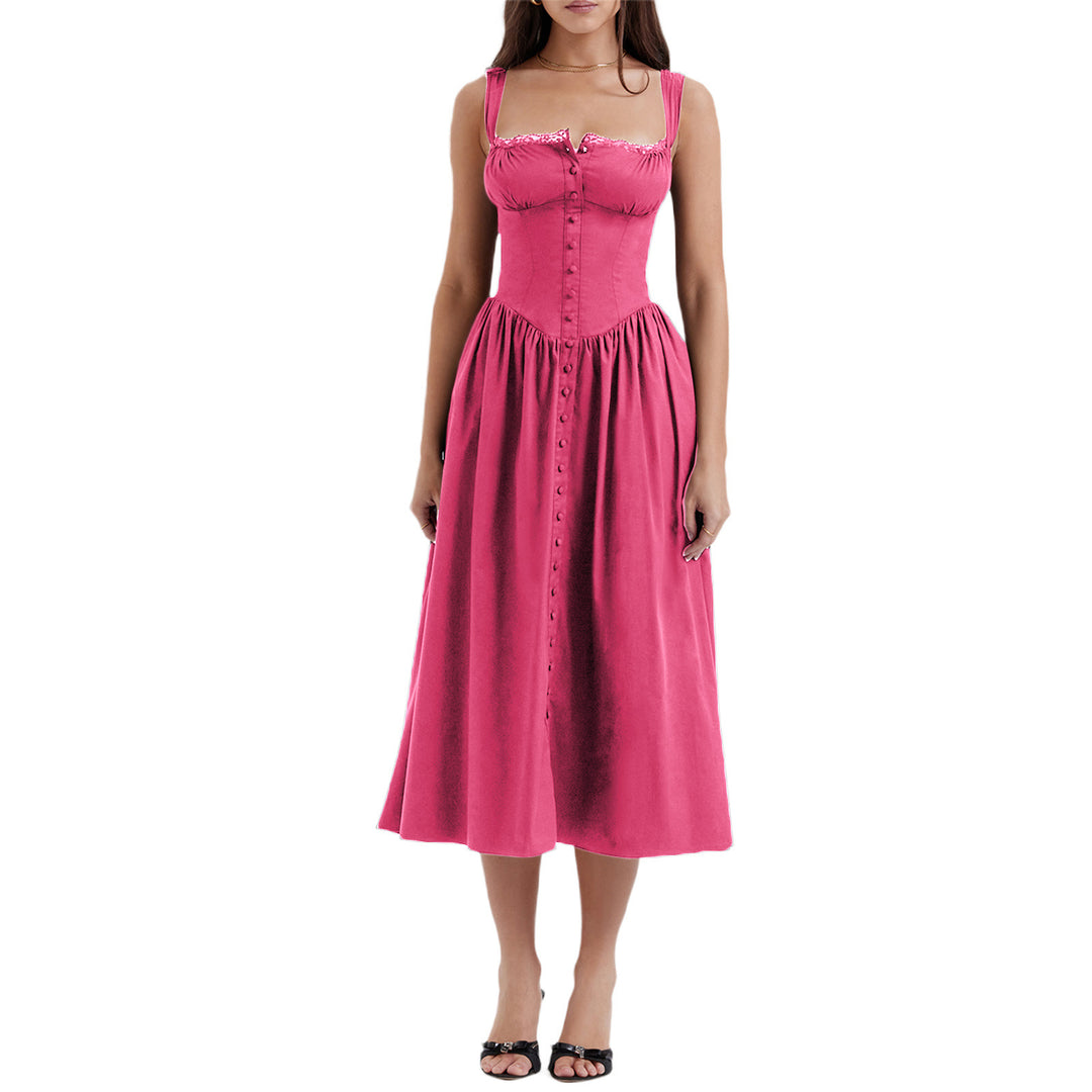 Damen Maxi-Kleid mit knöpfbarem Oberteil und schwingendem Rock Echo Archiv
