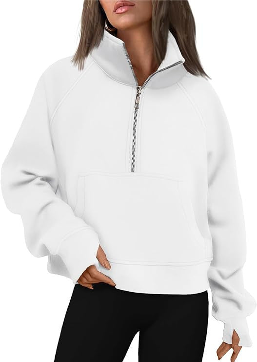 Damen nan kurzer Halfzip-Sweater mit hohem Stehkragen, Kängurutasche und verlängerten Daumenlöchern Echo Archiv