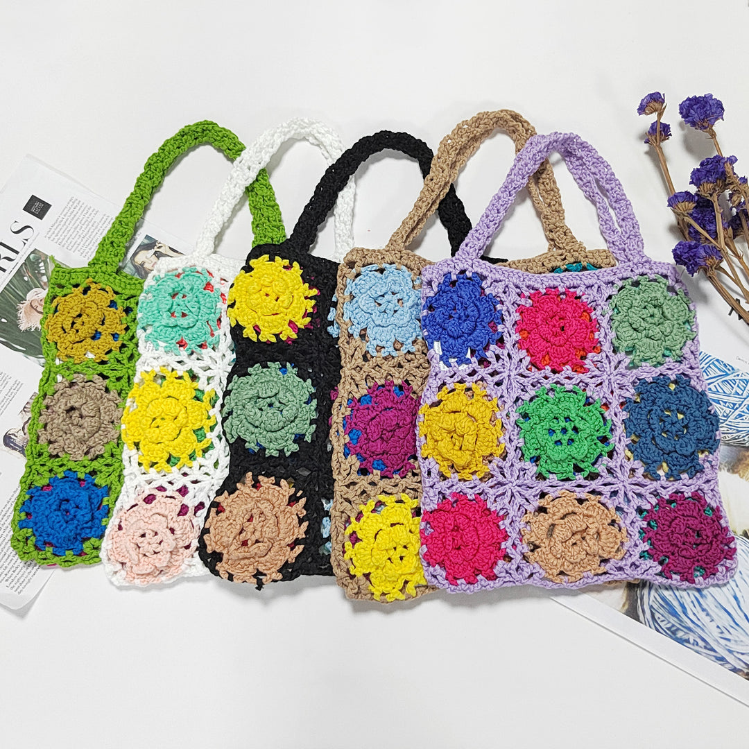 Damen gehäkelte Handtasche mit buntem Blumenmuster Echo Archiv