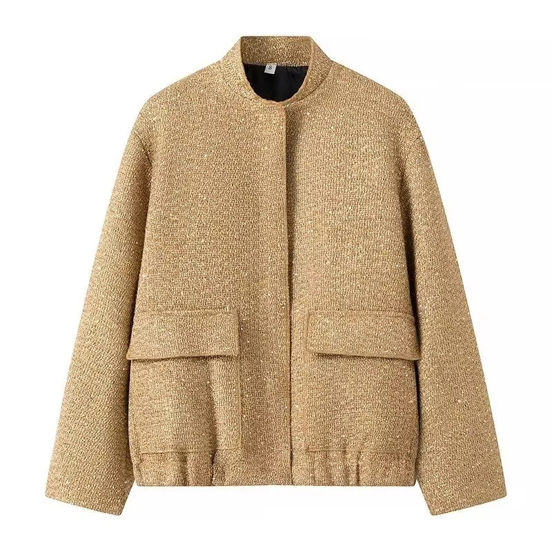 Damen 400+ Bouclé Kurzjacke mit Stehkragen, Pattentaschen und taillierendem Saum Echo Archiv