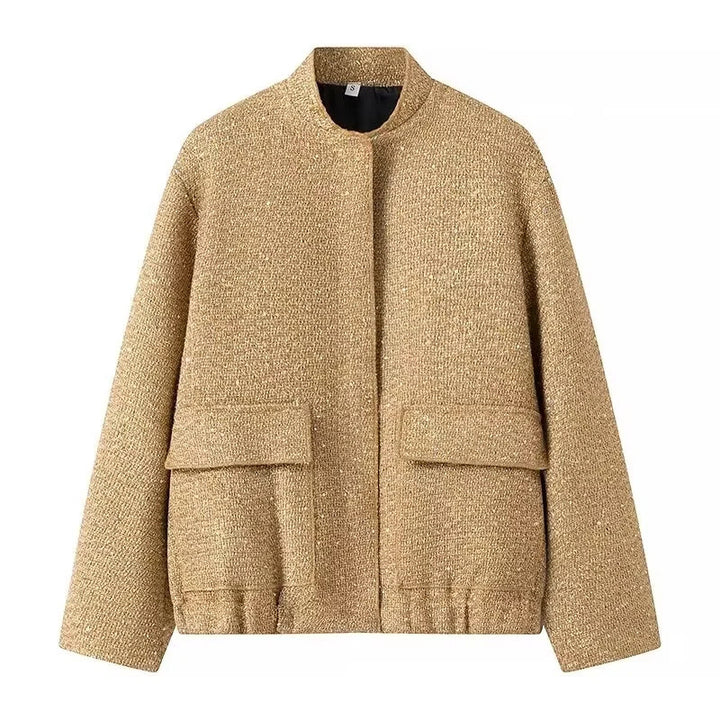 Damen 400+ Bouclé Kurzjacke mit Stehkragen, Pattentaschen und taillierendem Saum Echo Archiv