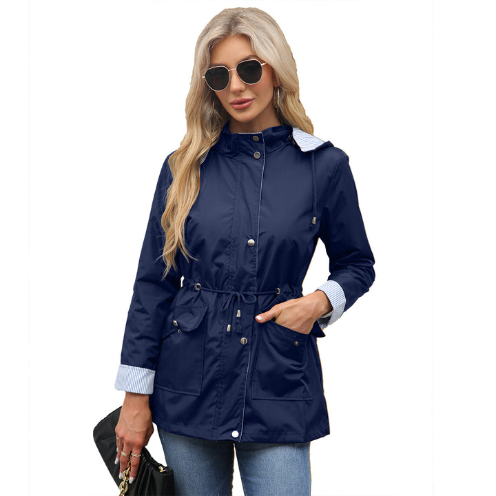 Damen nan leichte wasserdichte Regenjacke mit Kapuze und Taillenzug Echo Archiv