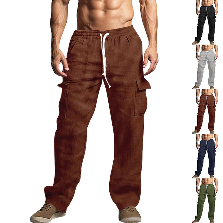 Herren Cord-Cargo-Hose mit elastischem Bund, Kordelzug & aufgesetzten Klappentaschen – Bravaro
