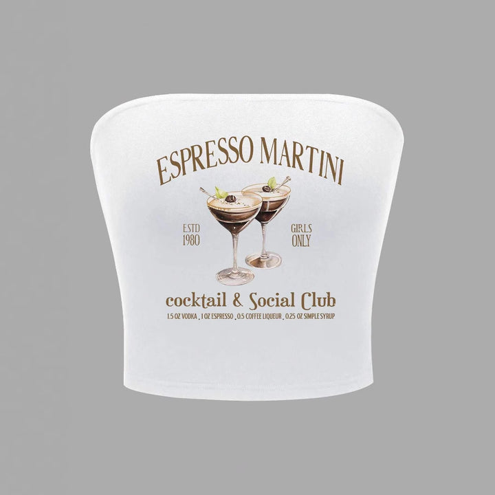 Damen Bandeau Top mit Espresso Martini Aufdruck und figurbetontem Schnitt Echo Archiv