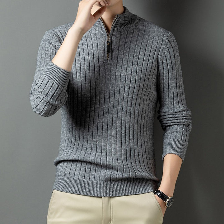 Herren Strickpullover mit modernem Stehkragen im Rippdesign Echoarchiv