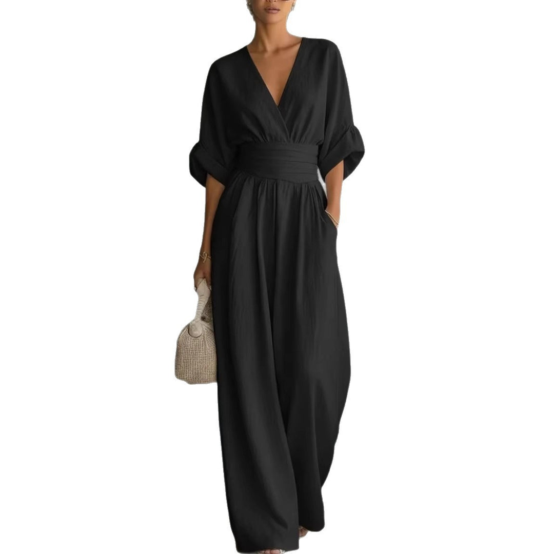 Damen Jumpsuit mit elegantem V-Ausschnitt und weitem Bein Echo Archiv