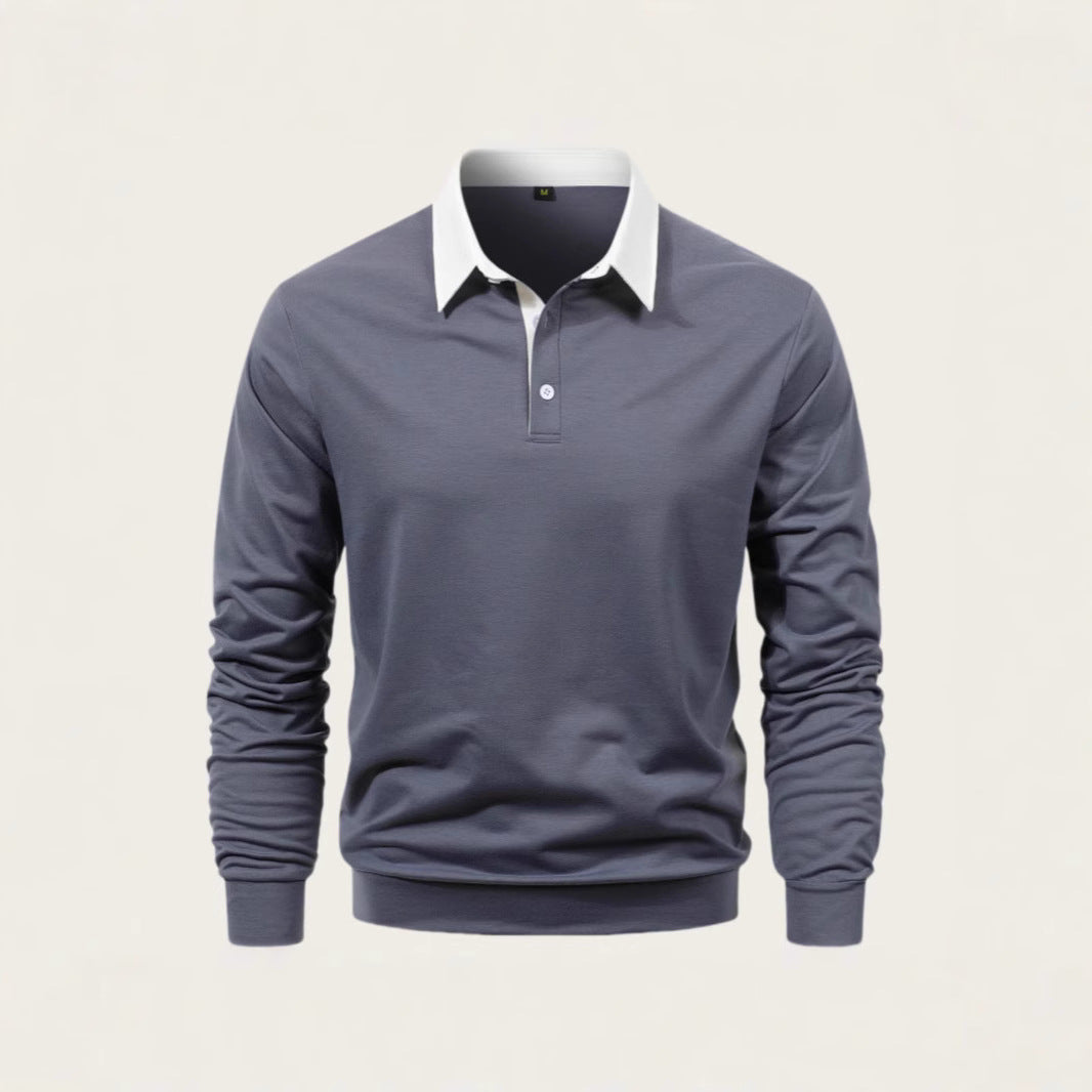Herren elegantes Langarm-Polohemd mit kontrastierendem Kragen und hochwertiger Baumwolle Echoarchiv