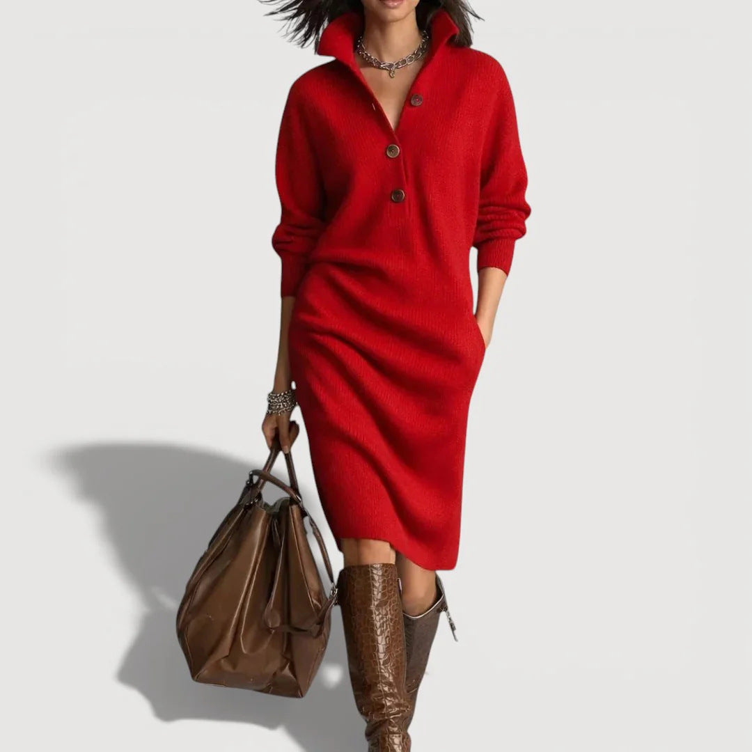 Damen Bequemes Strickkleid mit Knopfdetails – Lunéa