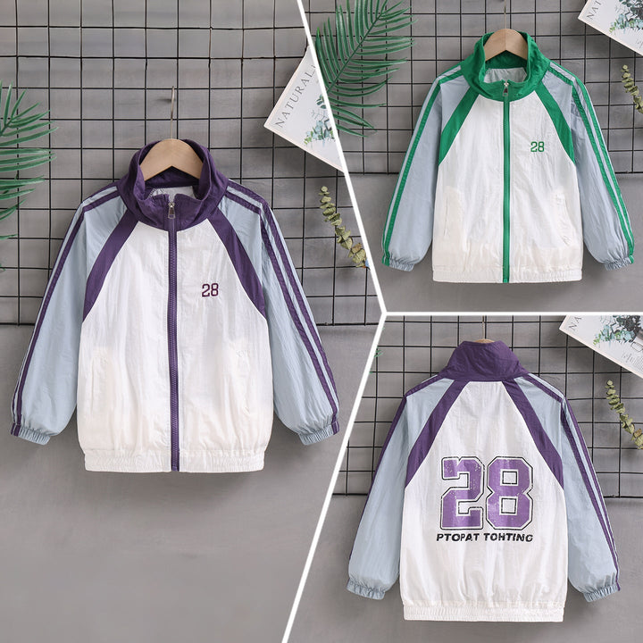 Unisex nan leichte Retro Windjacke mit Stehkragen, durchgehendem Reißverschluss und markanten Kontraststreifen Echo Archiv
