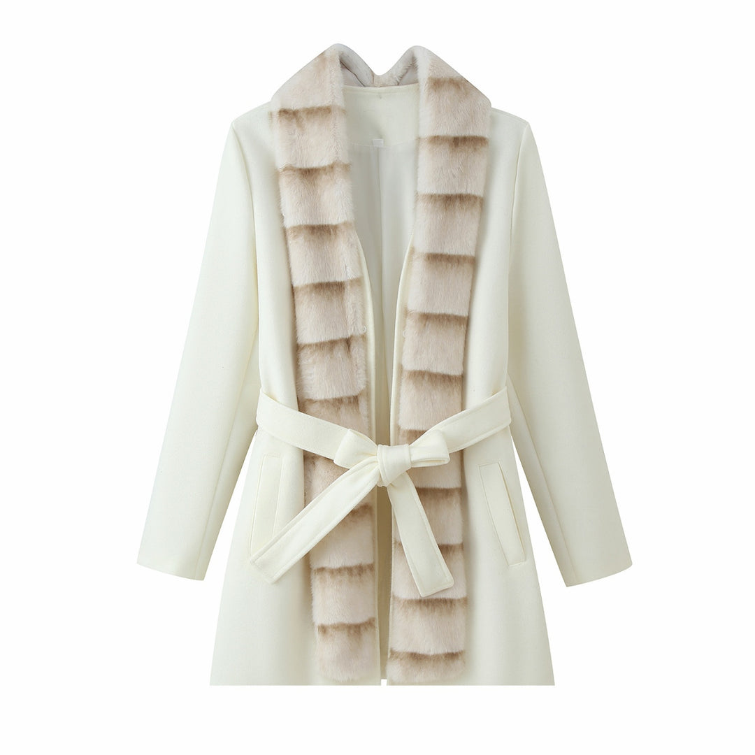 Damen Taillierter Wollmix-Mantel mit Bindegürtel und abnehmbarem Faux-Fur-Schalkragen Echo Archiv
