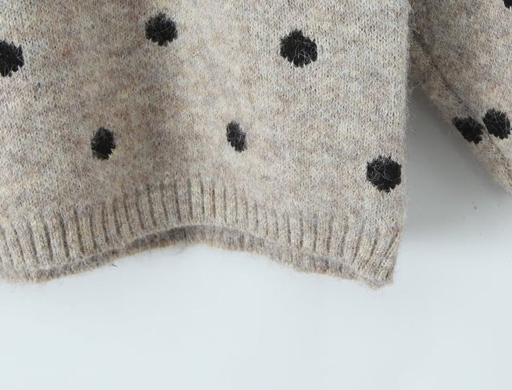 Damen Gepunkteter Oversize-Strickpullover mit Rundhalsausschnitt Echoarchiv