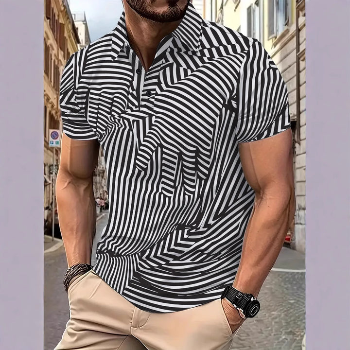 Herren Kurzarm Poloshirt mit modernem Streifendesign Echoarchiv