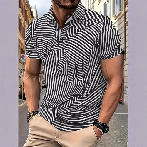 Herren Kurzarm Poloshirt mit modernem Streifendesign Echoarchiv
