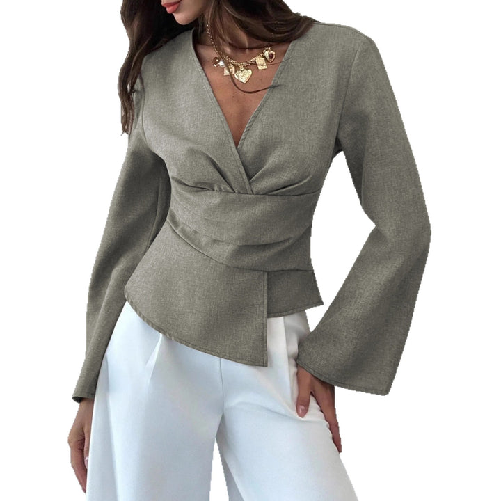 Damen Wickelbluse mit taillierter Drapierung und ausgestellten Ärmeln – Avérine